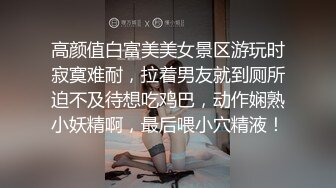 高颜值白富美美女景区游玩时寂寞难耐，拉着男友就到厕所迫不及待想吃鸡巴，动作娴熟小妖精啊，最后喂小穴精液！