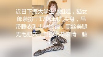 近日下海大学生小姐姐，猫女郎装扮，170CM九头身，吊带睡衣乳夹小铃铛，黑丝美腿无毛肥穴，自摸阴蒂表情一脸淫荡